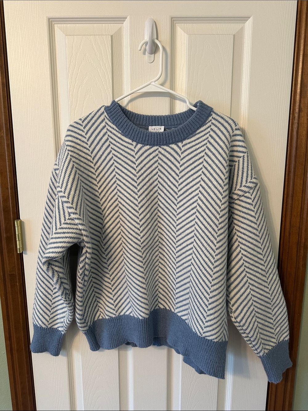 Le Lis Blue and White Chevron Crewneck Sweater